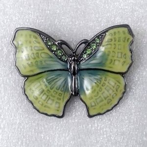 SFJ enamel green & gunmetal butterfly brooch NWOT